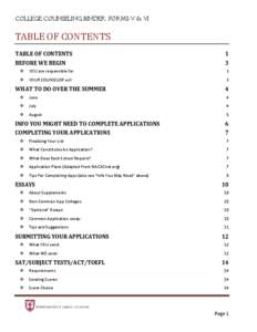 COLLEGE COUNSELING Binder: forms v & vi  TABLE OF CONTENTS TABLE OF CONTENTS  1