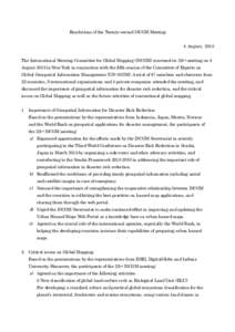 Resolutions of the Twenty-second ISCGM Meeting 4 August, 2015 The International Steering Committee for Global Mapping (ISCGM) convened its 22nd meeting on 4 August 2015 in New York in conjunction with the fifth session o