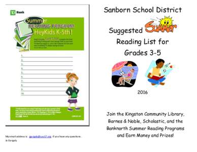 Sanborn School District Suggested Reading List for Grades