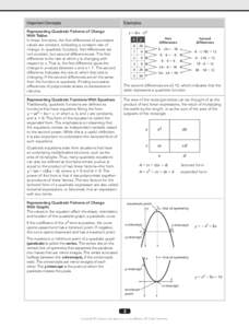 Important Concepts  Examples Representing Quadratic Patterns of Change With Tables