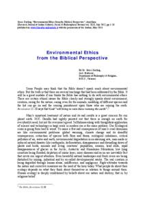 Grace Darling, “Environmental Ethics from the Biblical Perspective”, Anuśīlana (Research Journal of Indian Cultural, Social & Philosophical Stream) vol. XLII, July 2012, pp 1-10 published on www.filosofia-ambiental