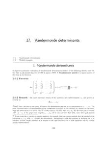 17. Vandermonde determinants[removed]Vandermonde determinants