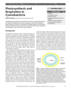 Photosynthesis and Respiration in Cyanobacteria Secondary article Article Contents