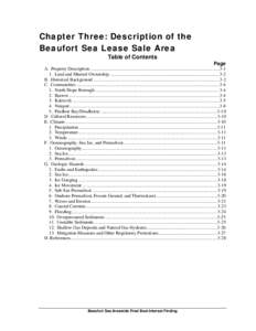 Chapter Three: Description of the Beaufort Sea Lease Sale Area Table of Contents Page A. Property Description ..............................................................................................................