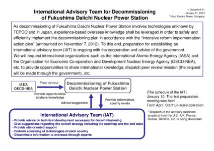 International Advisory Team for Decommissioning of Fukushima Daiichi Nuclear Power Station < Document 2> January 11, 2013 Tokyo Electric Power Company