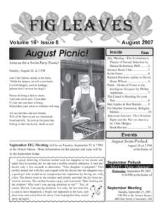 FIG Leaves Volume 16 Issue 8 August Picnic! Joins us for a Swim Party Picnic! Sunday, August 26 at 2 PM