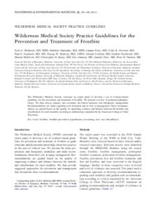 Wilderness Medical Society Practice Guidelines for the Prevention and Treatment of Frostbite