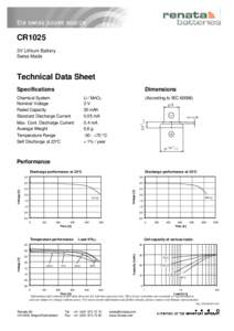 CR1025 3V Lithium Battery Swiss Made Technical Data Sheet Specifications