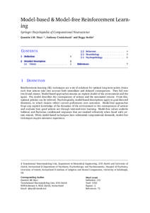 Model-based & Model-free Reinforcement Learning Springer Encyclopædia of Computational Neuroscience Quentin J.M. Huys1,2 , Anthony Cruickshank3 and Peggy Seri` es3  C ONTENTS