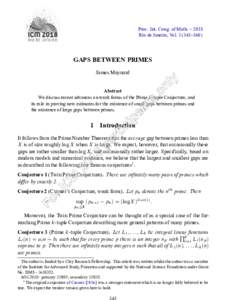 Proc. Int. Cong. of Math. – 2018 Rio de Janeiro, Vol–360) GAPS BETWEEN PRIMES James Maynard