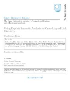 Open Research Online The Open University’s repository of research publications and other research outputs Using Explicit Semantic Analysis for Cross-Lingual Link Discovery