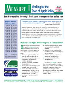 MEASURE I  Working for the Town of Apple Valley  San Bernardino County’s half-cent transportation sales tax