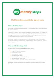 My Money Steps: a guide for agency users What is My Money Steps? My Money Steps www.mymoneysteps.org is an online debt advice service developed by National Debtline. The service is ideal for clients who are confident in 