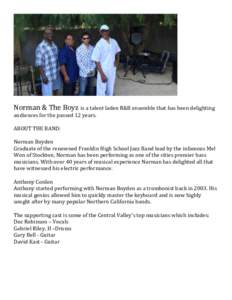 Norman & The Boyz is a talent laden R&B ensemble that has been delighting audiences for the passed 12 years. ABOUT THE BAND: Norman Boyden Graduate of the renowned Franklin High School Jazz Band lead by the infamous Mel 