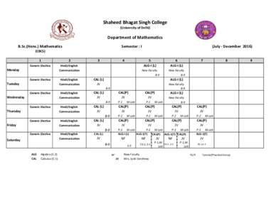 Shaheed Bhagat Singh College (University of Delhi) Department of Mathematics B.Sc.(Hons.) Mathematics