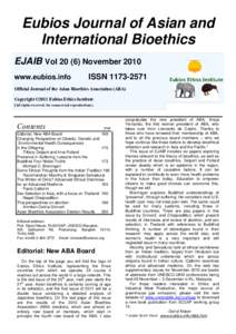 Eubios Journal of Asian and International Bioethics EJAIB VolNovember 2010 www.eubios.info  ISSN
