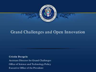 Grand Challenges and Open Innovation  Cristin Dorgelo Assistant Director for Grand Challenges Office of Science and Technology Policy Executive Office of the President