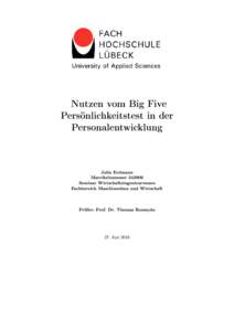 Nutzen vom Big Five Persönlichkeitstest in der Personalentwicklung Julia Erdmann MatrikelnummerSeminar Wirtschaftsingenieurwesen