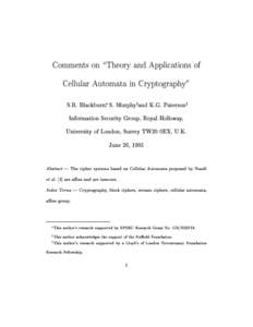 Comments on \Theory and Applications of Cellular Automata in Cryptography