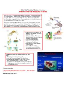 WEST NILE VIRUS AND MOSQUITO CONTROL  DON’T INVITE THE MOSQUITO TO BITE!