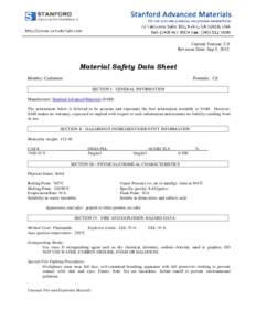 Current Version: 2.0 Revision Date: Sep 5, 2012 Material Safety Data Sheet Identity: Cadmium