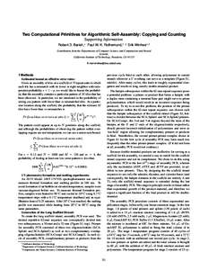 Two Computational Primitives for Algorithmic Self-Assembly: Copying and Counting Supporting Information Robert D. Barish,∗ Paul W. K. Rothemund,† ,‡ Erik Winfree∗,† Contribution from the Departments of Computer
