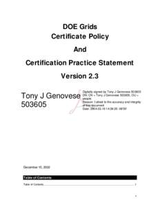 DOE Grids Certificate Policy And Certification Practice Statement Version 2.3