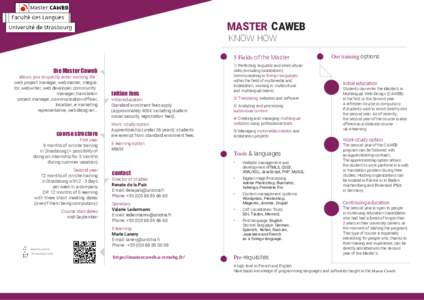 MASTER CAWEB KNOW HOW 5 Fields of the Master the Master Caweb allows you to quickly enter working life : web project manager, webmaster, integrator, webwriter, web developer, community