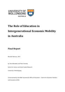 The Role of Education in Intergenerational Economic Mobility in Australia Final Report