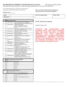 BACHELOR OF COMMERCE / BACHELOR OF External Dual  BEL Faculty Grad Check Sheets (This Grad Check Sheet only the covers BCom component program rules / course lists fromArts / Education(Secondary ) /Engineering