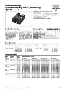 Solid State Relays System Monitoring Relays (Sense Relay) Type RAS • System (line and load) monitoring relay • Zero switching • Rated operational current: 25, 50, 90 and 110 AACrms