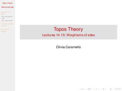 Topos Theory Olivia Caramello Morphisms of sites The controvariant case