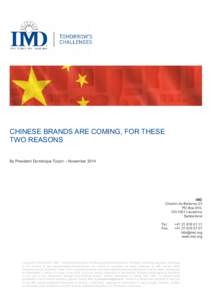 Chinese brands are coming - IMD - TURPIN Dominique - November 13, 2014