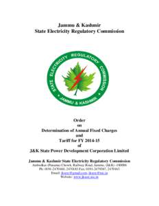 Jammu & Kashmir State Electricity Regulatory Commission Order on Determination of Annual Fixed Charges