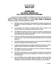 NoCBSP Government of India Ministry of Tourism GUIDELINES FOR CENTRAL ASSISTANCE FOR