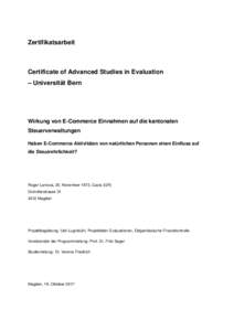 Zertifikatsarbeit  Certificate of Advanced Studies in Evaluation – Universität Bern  Wirkung von E-Commerce Einnahmen auf die kantonalen