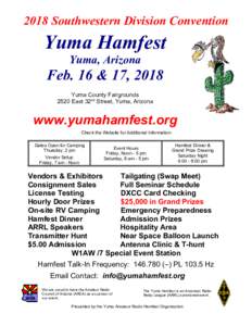 2018 Southwestern Division Convention  Yuma Hamfest Yuma, Arizona  Feb. 16 & 17, 2018