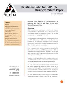 RelationalCube for SAP BW Business White Paper w w w.sim b a. com Contents Overview .............................................. 1