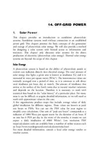 14. OFF-GRID POWER 1. Solar Po w e r  This chapter provides an introduction to standalone photovoltaic