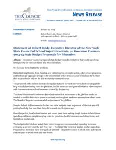 NEW YORK STATE COUNCIL OF SCHOOL SUPERINTENDENTS  NEWS RELEASE 7 ELK STREET  ALBANY, NY