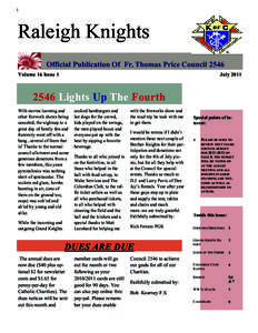 1  Raleigh Knights Official Publication Of Fr. Thomas Price Council 2546 Volume 16 Issue 1