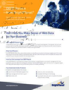 DEEP Review from BrightPlanet® Get started with Data-as-a-Service (DaaS) with a DEEP Review  We’ll Help You Make Sense of Web Data