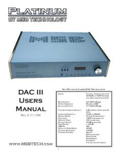 SIGN MAGNITUDE LADDER DAC SPECIFICATIONS  DAC III Users Manual Rev)