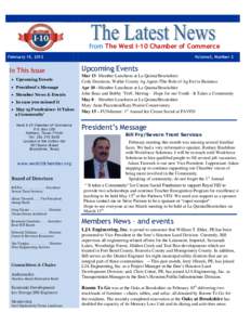 from The West I-10 Chamber of Commerce February 16, 2012 In This Issue  Upcoming Events  President’s Message