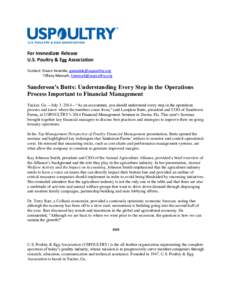 For Immediate Release U.S. Poultry & Egg Association Contact: Gwen Venable,  Tiffany Mensah,   Sanderson’s Butts: Understanding Every Step in the Operations