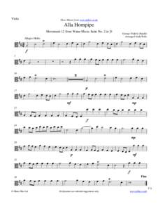 Viola  Sheet Music from www.mfiles.co.uk Alla Hornpipe Movement 12 from Water Music Suite No. 2 in D