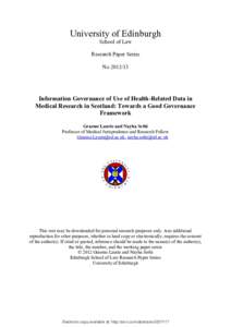 University of Edinburgh School of Law Research Paper Series NoInformation Governance of Use of Health-Related Data in