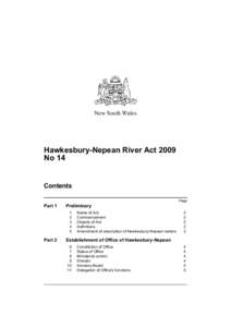 New South Wales  Hawkesbury-Nepean River Act 2009 No 14  Contents