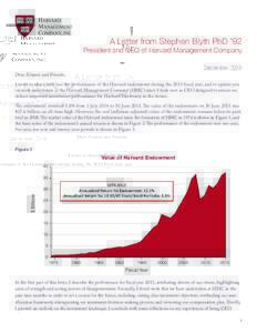 A Letter from Stephen Blyth PhD ‘92  President and CEO of Harvard Management Company September 2015 Dear Alumni and Friends, I write to share with you the performance of the Harvard endowment during the 2015 fiscal yea