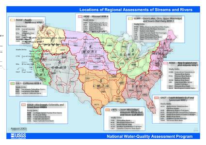 Locations of Regional Assessments of Streams and Rivers MORI – Missouri MRB 4 PANW – Pacific Northwest MRB 7 Study Units: CCYK